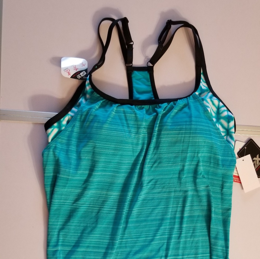 zeroxposur teal Fuji tankini swim top